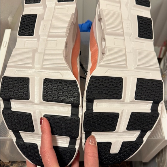 On Running Sneakers in White, Black, and Orange - Picture 4 of 5